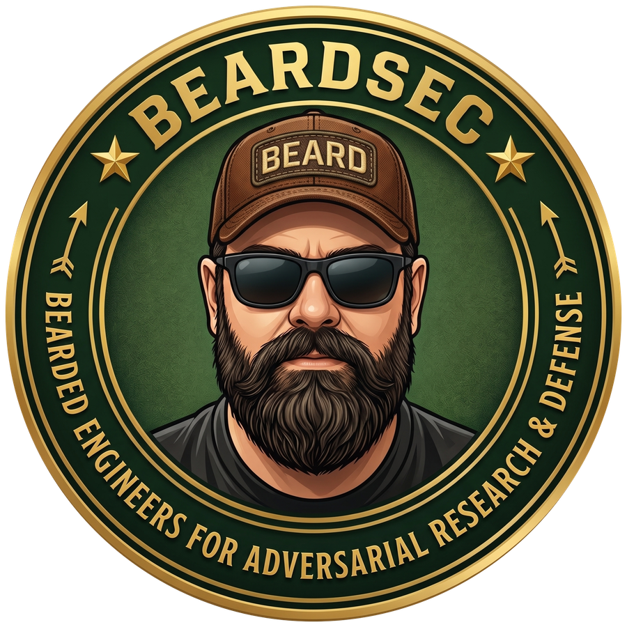 BeardSEC emblem — bearded operator in tactical cap and shades